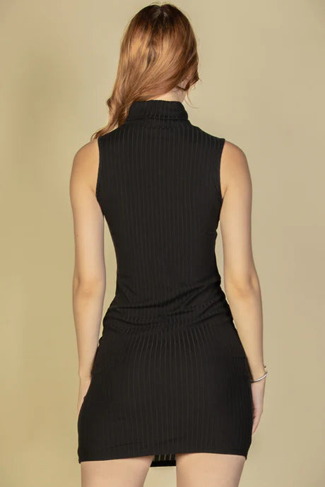 Ribbed Turtle Neck Sleeveless Bodycon Mini Dress-58018.S-Select Size: S, M, L-Love It Clothing