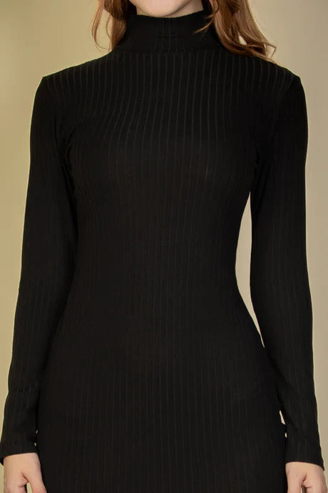 Ribbed Mock Neck Long Sleeve Bodycon Midi Dress-58019.S-Select Size: S, M, L-Love It Clothing