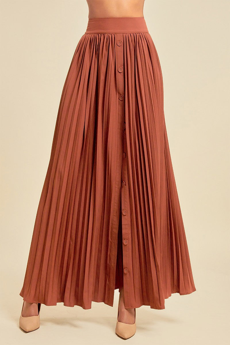 Pleated Skirt With Buttons And Pockets - Love It Clothing