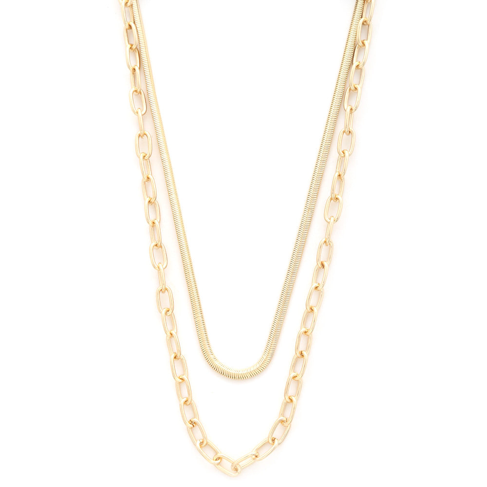 Flat Snake Oval Link Layered Necklace - Love It Clothing