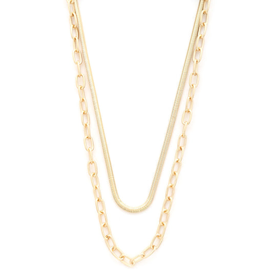 Flat Snake Oval Link Layered Necklace-58087.GD--Love It Clothing