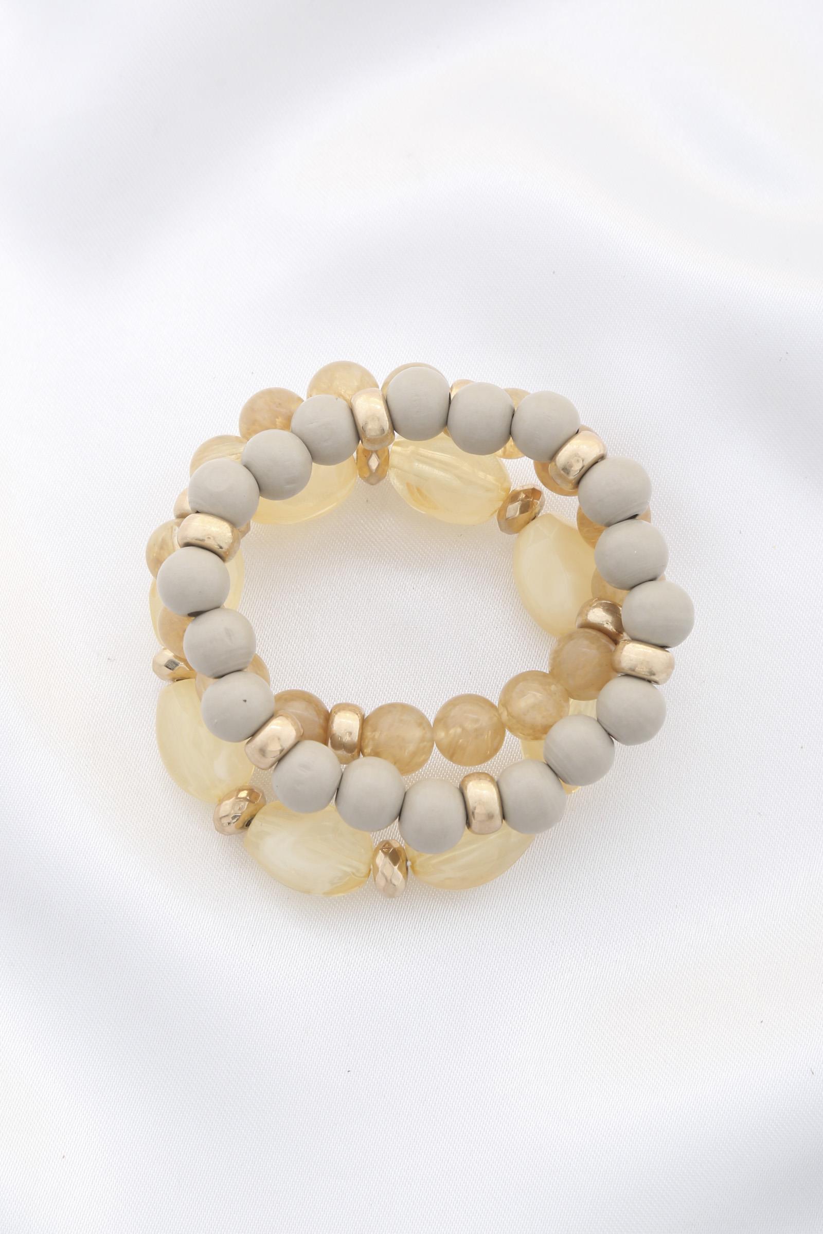 Semi Precious Stone Wood Bead Bracelet Set-58116.BEDKNT--Love It Clothing