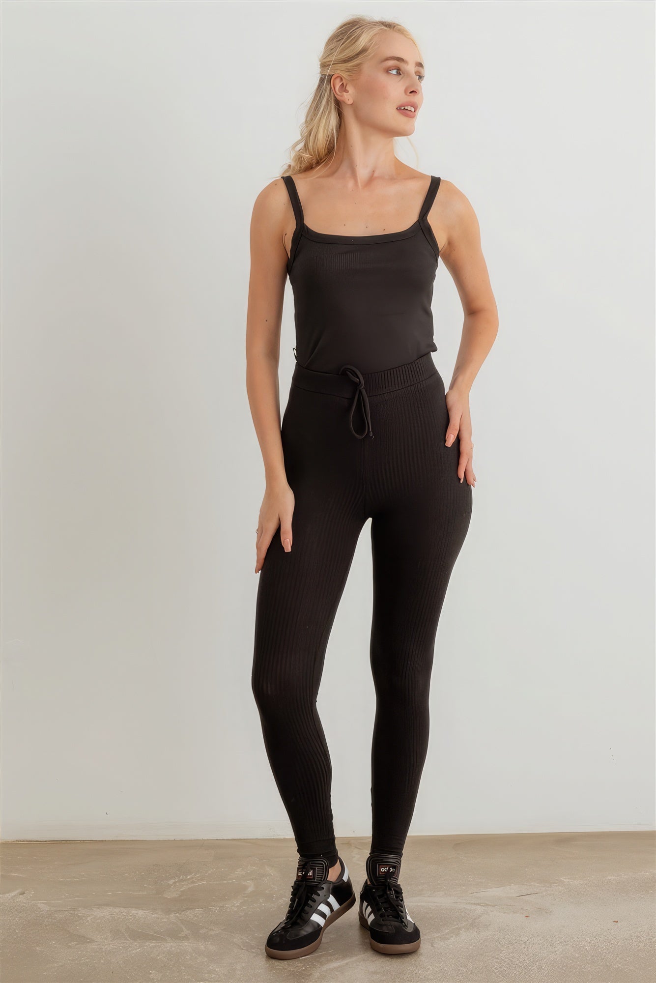 Ribbed High Waist Drawstring Leggings-58128.S--Love It Clothing