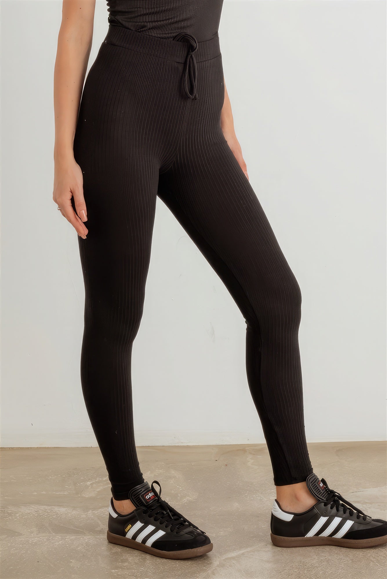 Ribbed High Waist Drawstring Leggings-58128.S--Love It Clothing