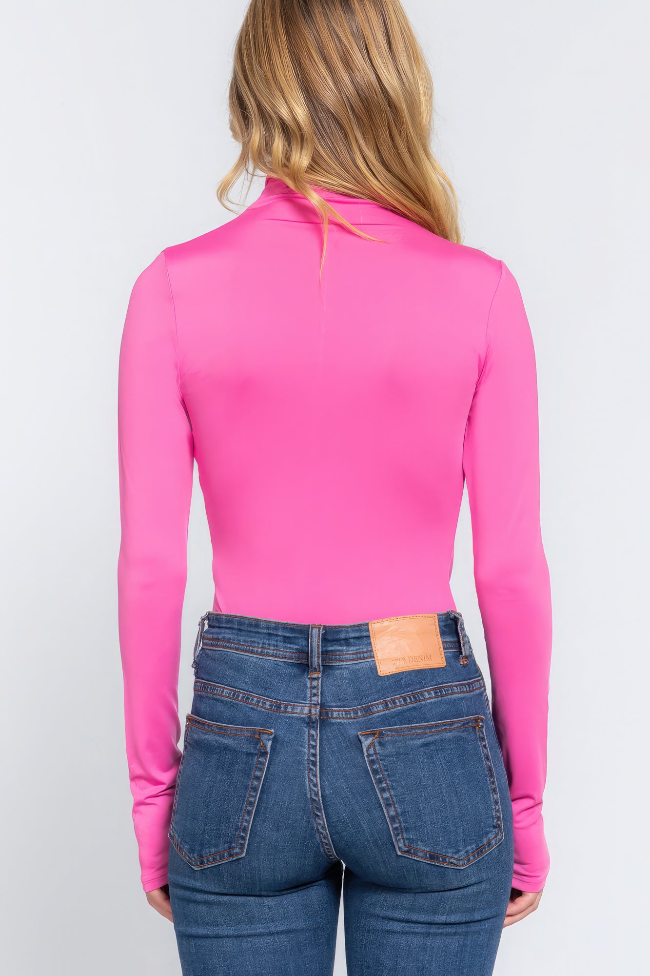 Long Sleeve High Neck Shirring Detail Ity Knit Bodysuit-58131a.S-Select Size: S, M, L-Love It Clothing