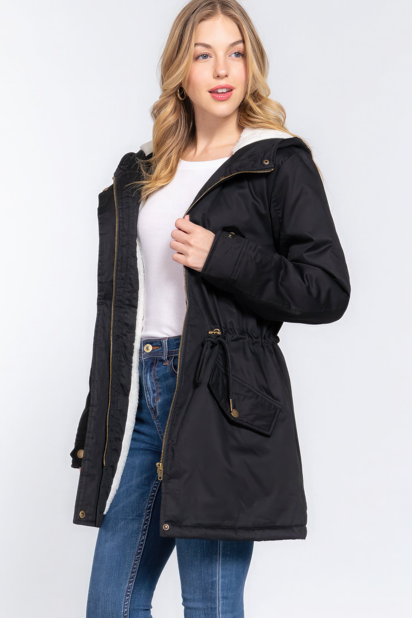 Fleece Lined Fur Hoodie Utility Jacket-58134.S-Select Size: S, M, L-Love It Clothing