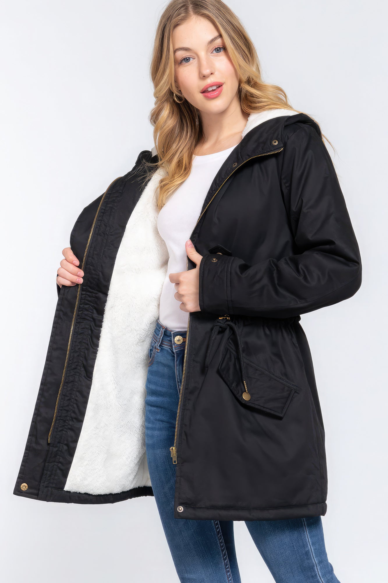 Fleece Lined Fur Hoodie Utility Jacket-58134.S-Select Size: S, M, L-Love It Clothing