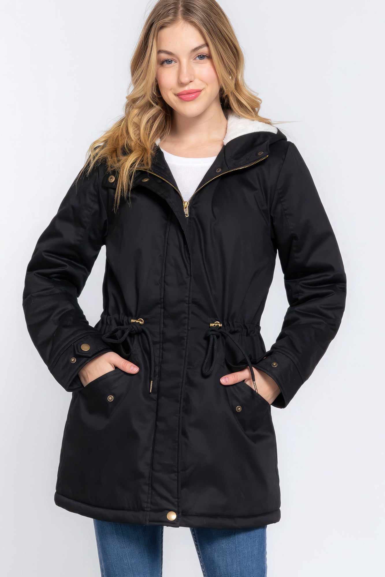 Fleece Lined Fur Hoodie Utility Jacket-58134.S-Select Size: S, M, L-Love It Clothing