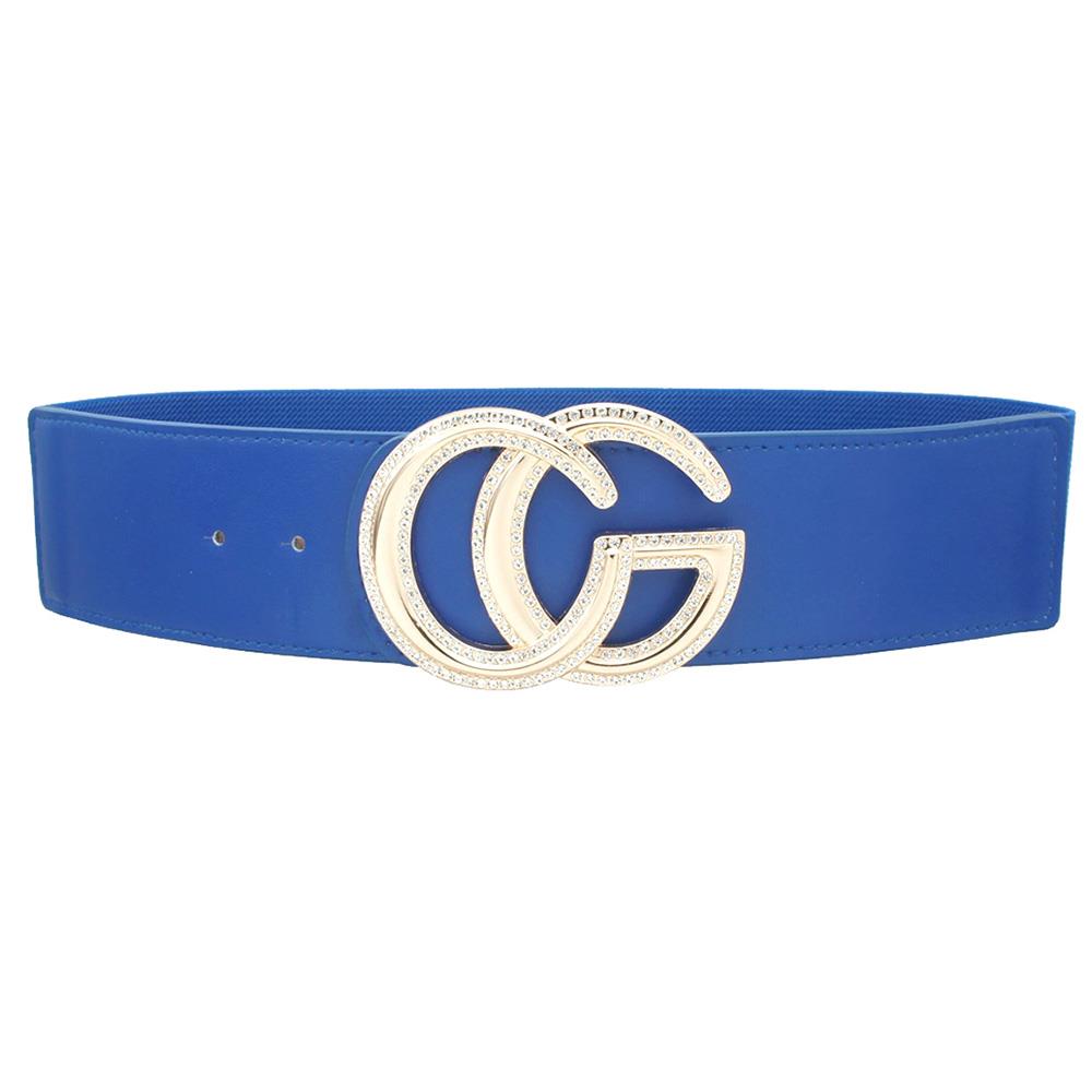 Rhinestone Outlined Cg Buckle Elastic Belt-58147.RoyalBlue--Love It Clothing