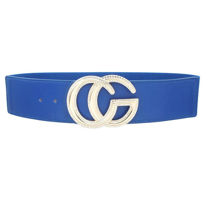 Rhinestone Outlined Cg Buckle Elastic Belt-58147.RoyalBlue--Love It Clothing