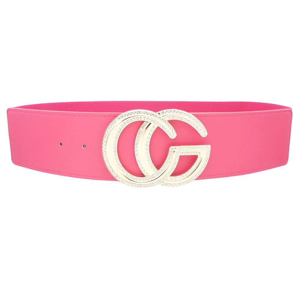 Rhinestone Outlined Cg Buckle Elastic Belt-58147.Fuchsia--Love It Clothing