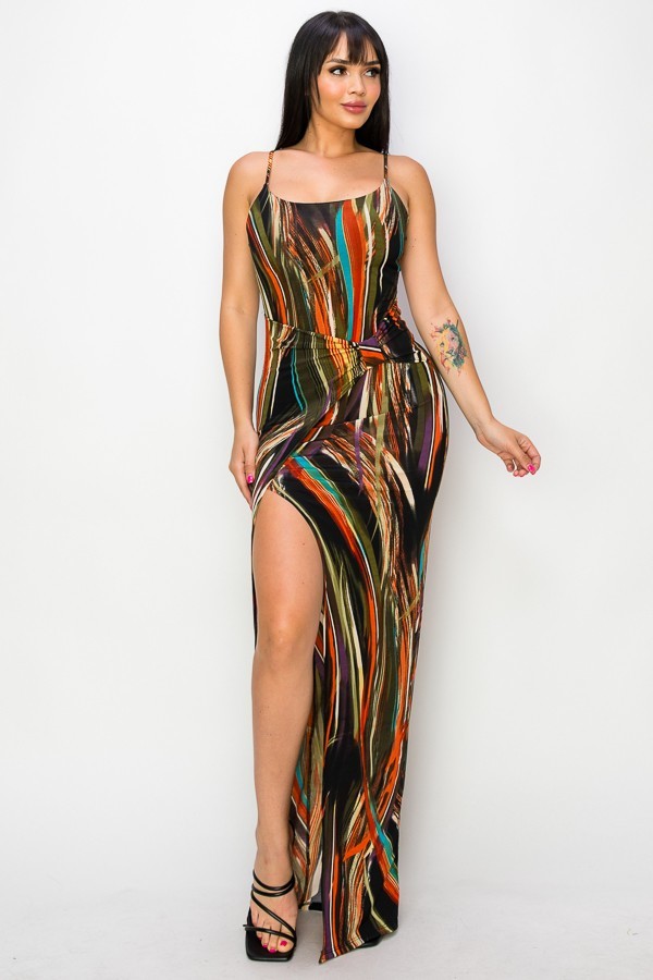 Split Thigh Multicolor Long Dress-58158.S--Love It Clothing