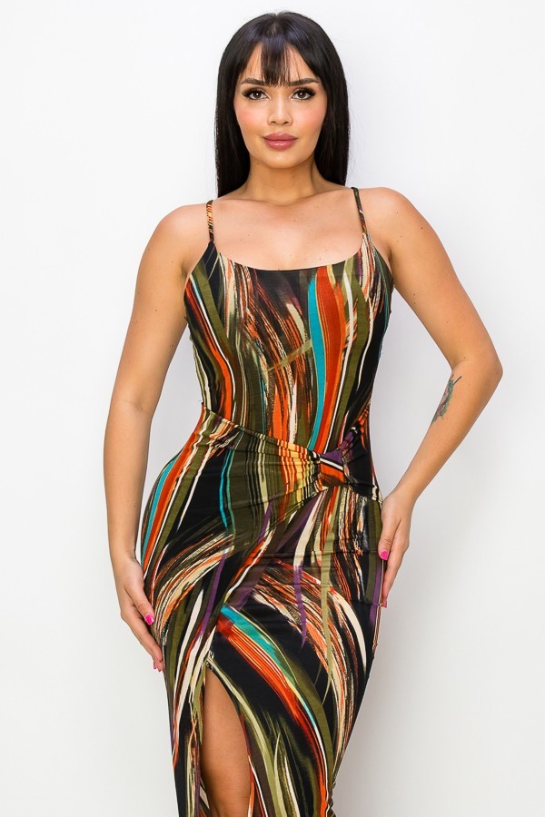 Split Thigh Multicolor Long Dress-58158.S--Love It Clothing