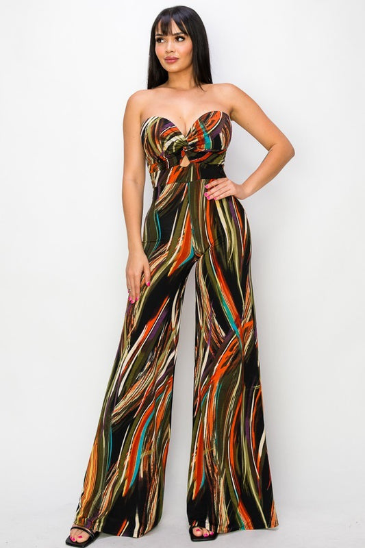 Allover Print Twist Front Wide Leg Jumpsuit-58159.S--Love It Clothing