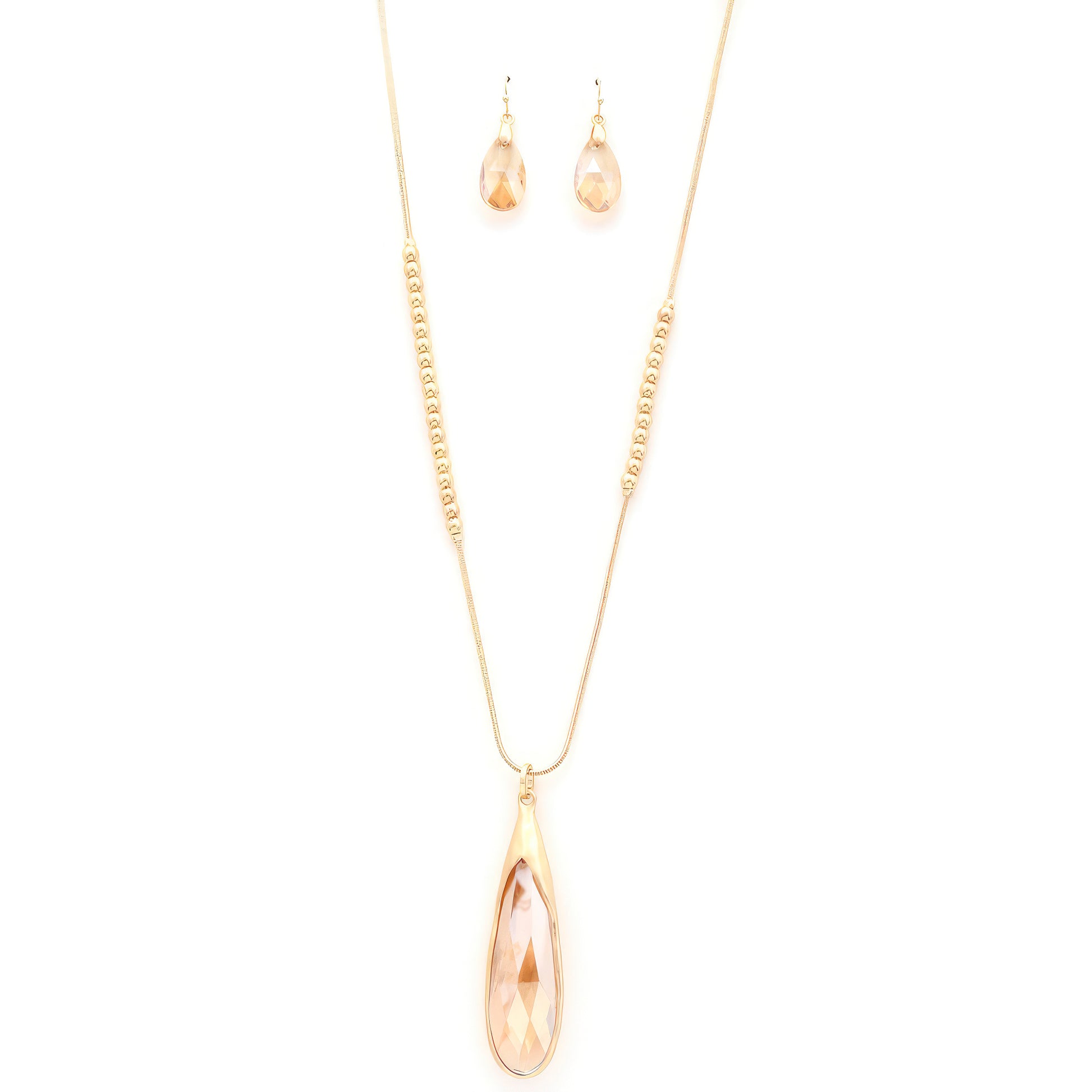 Long Teardrop Pendant Beaded Necklace-58189.GD--Love It Clothing