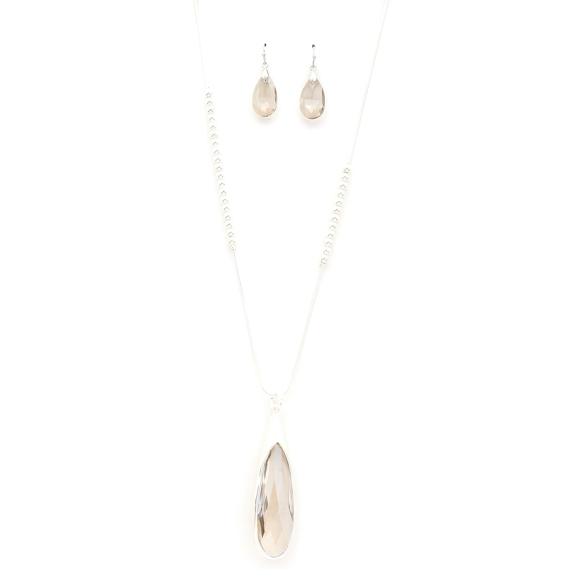 Long Teardrop Pendant Beaded Necklace-58189.SL--Love It Clothing