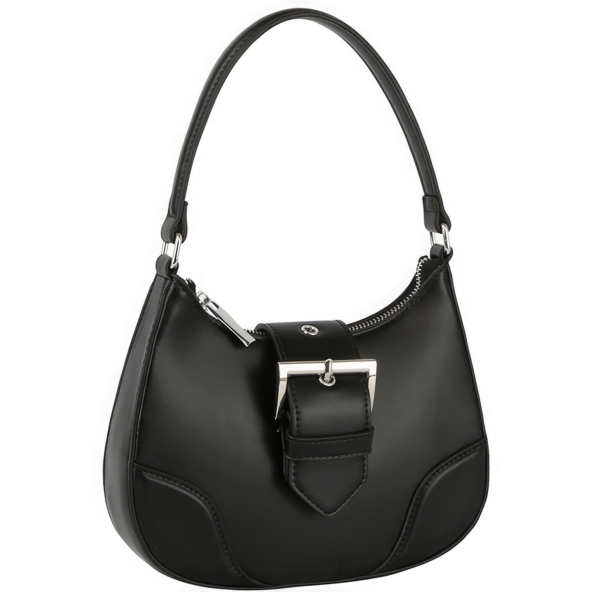 Fashion Buckle Curve Handle Shoulder Bag-58193.Black--Love It Clothing