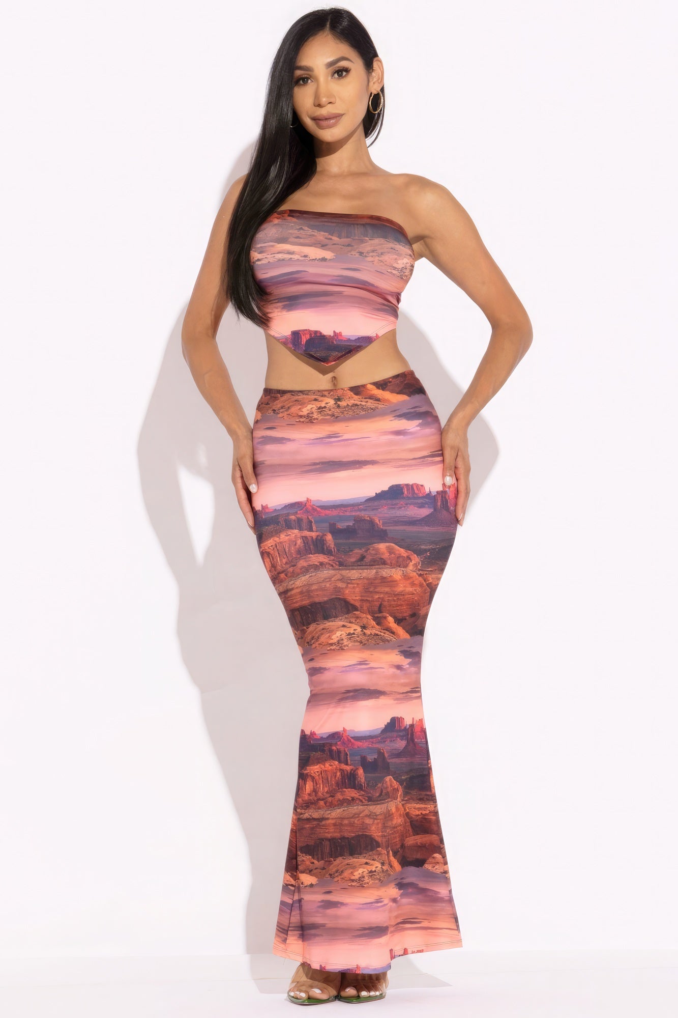 Printed Tube Top And Maxi Skirt-58200.S--Love It Clothing