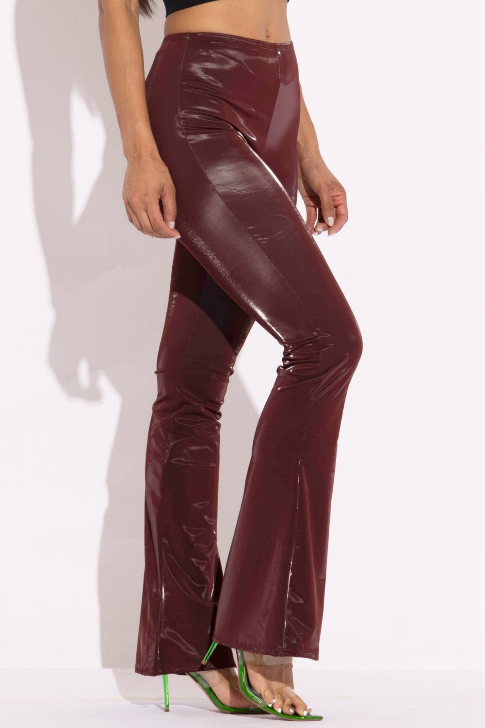 Velvet Pu Flared Pants-58201b.S-Select Size: S, M, L-Love It Clothing