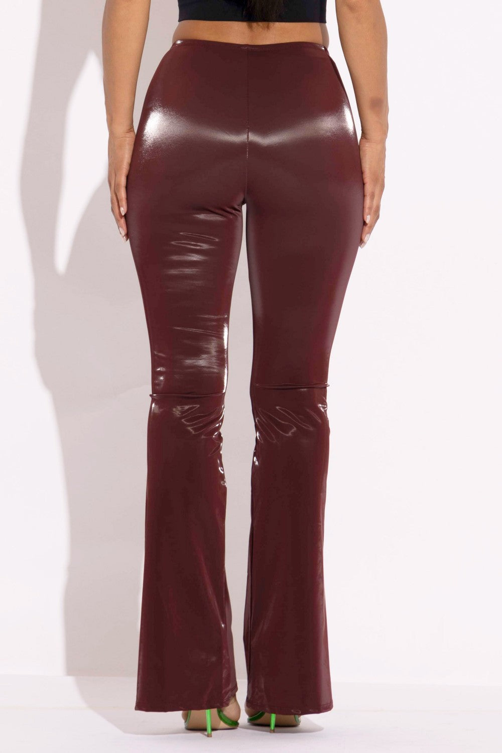 Velvet Pu Flared Pants-58201b.S-Select Size: S, M, L-Love It Clothing