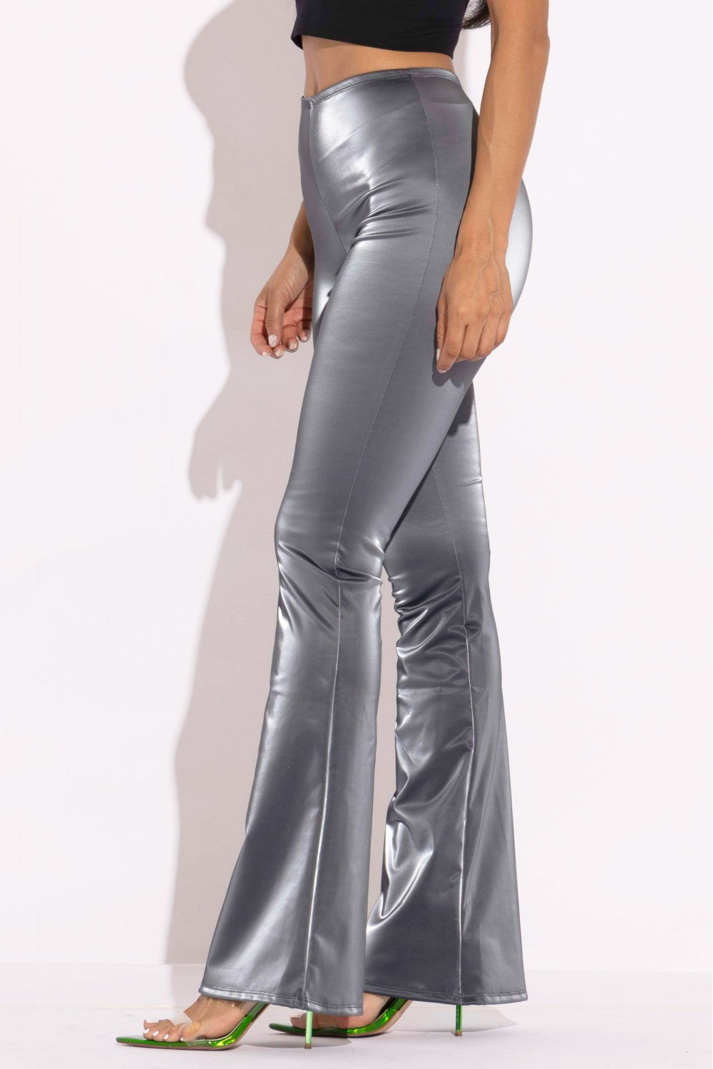 Velvet Pu Flared Pants-58201b.S-Select Size: S, M, L-Love It Clothing