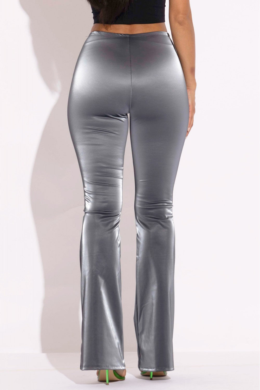 Velvet Pu Flared Pants-58201b.S-Select Size: S, M, L-Love It Clothing