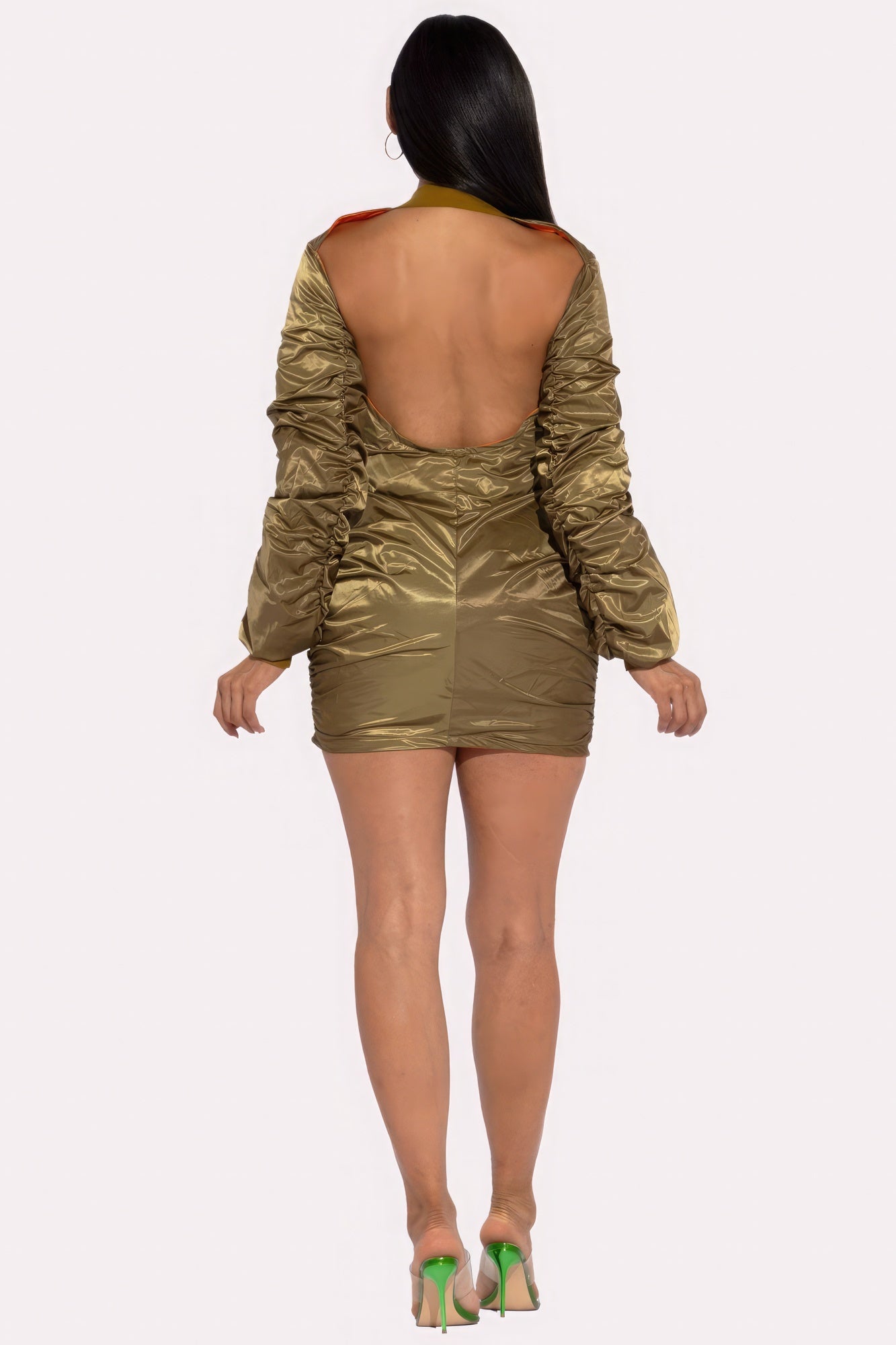 Backless Bomber Mini Dress-58202.XS--Love It Clothing