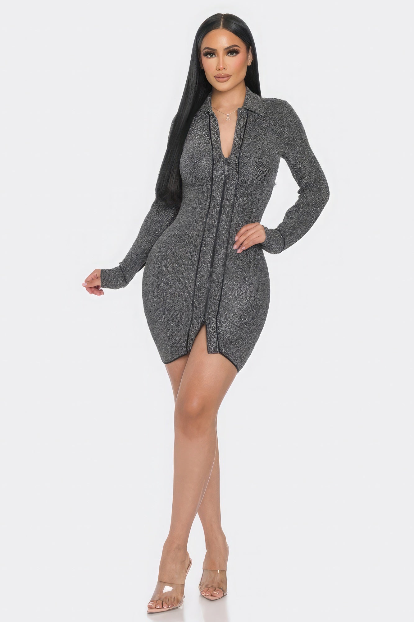 Mock Neck Long Sleeve Mini Dress-58230a.S-Select Size: S, M, L-Love It Clothing