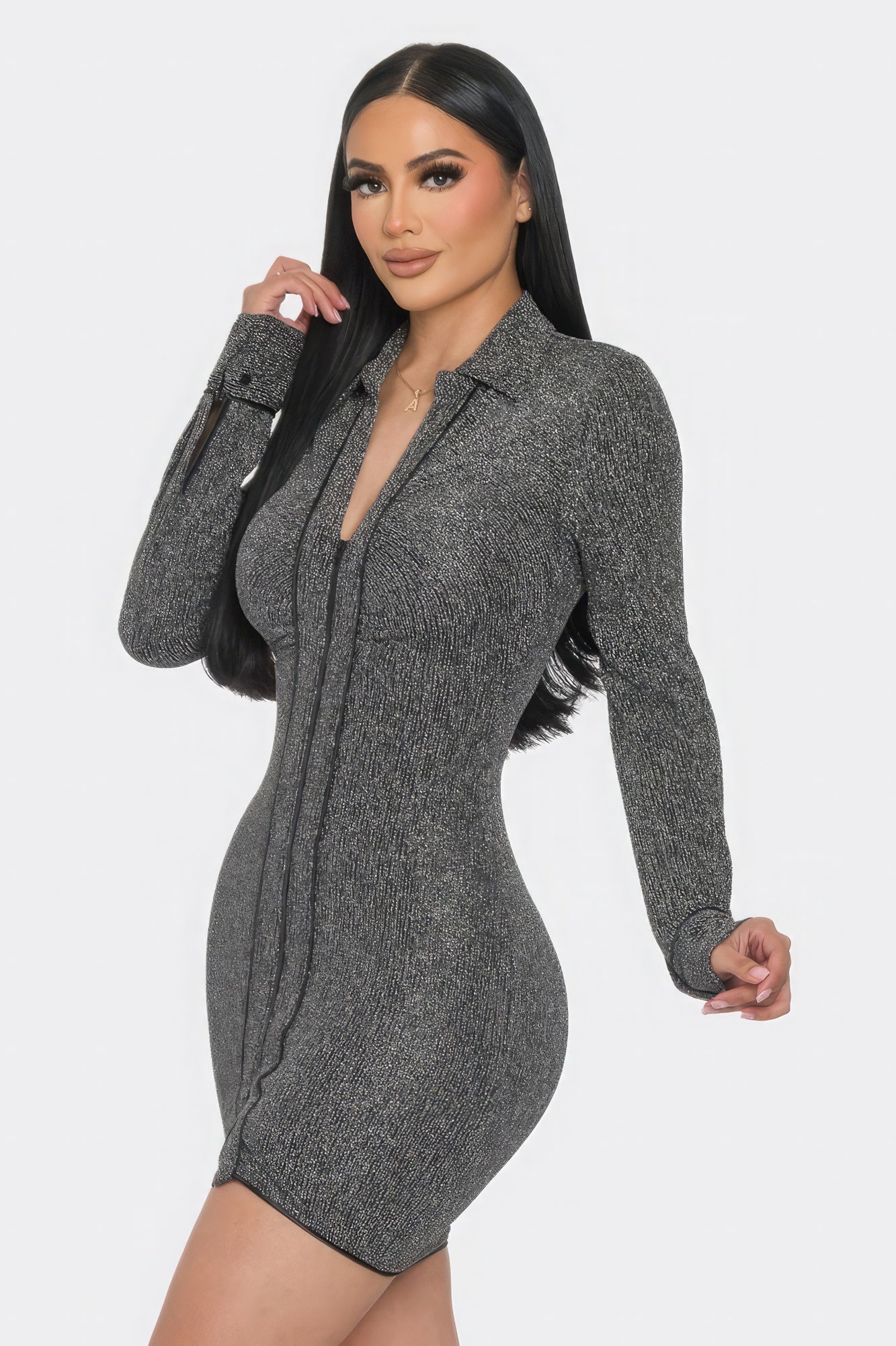 Mock Neck Long Sleeve Mini Dress-58230a.S-Select Size: S, M, L-Love It Clothing