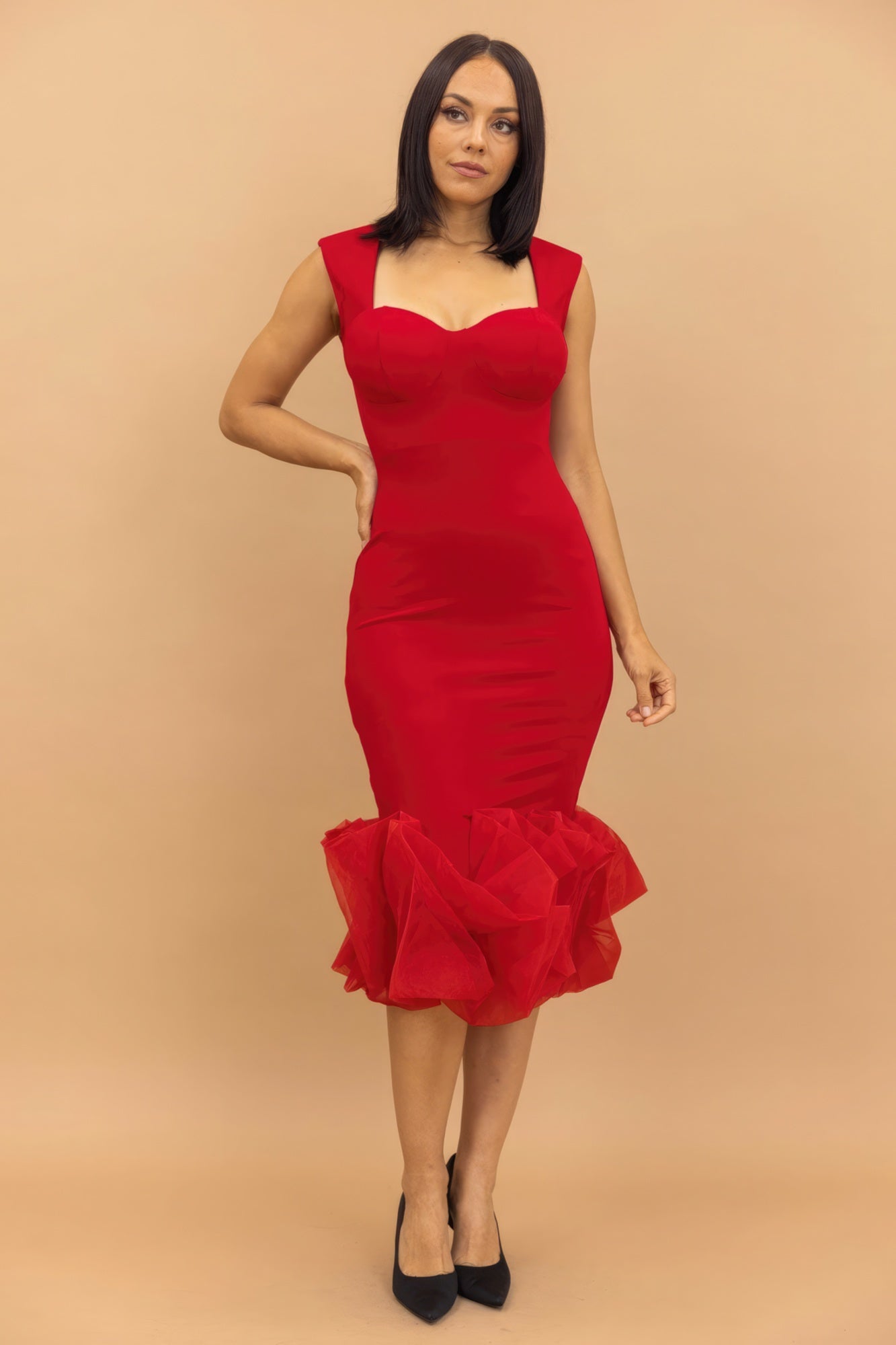 Organza Ruffle Detailed Fashion Dress-58276c.S-Select Size: S, M, L-Love It Clothing