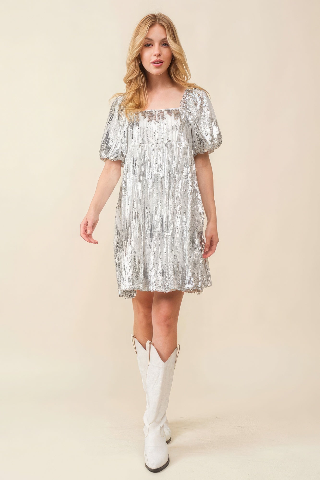 Sequin Babydoll Mini Dress-58281.S--Love It Clothing