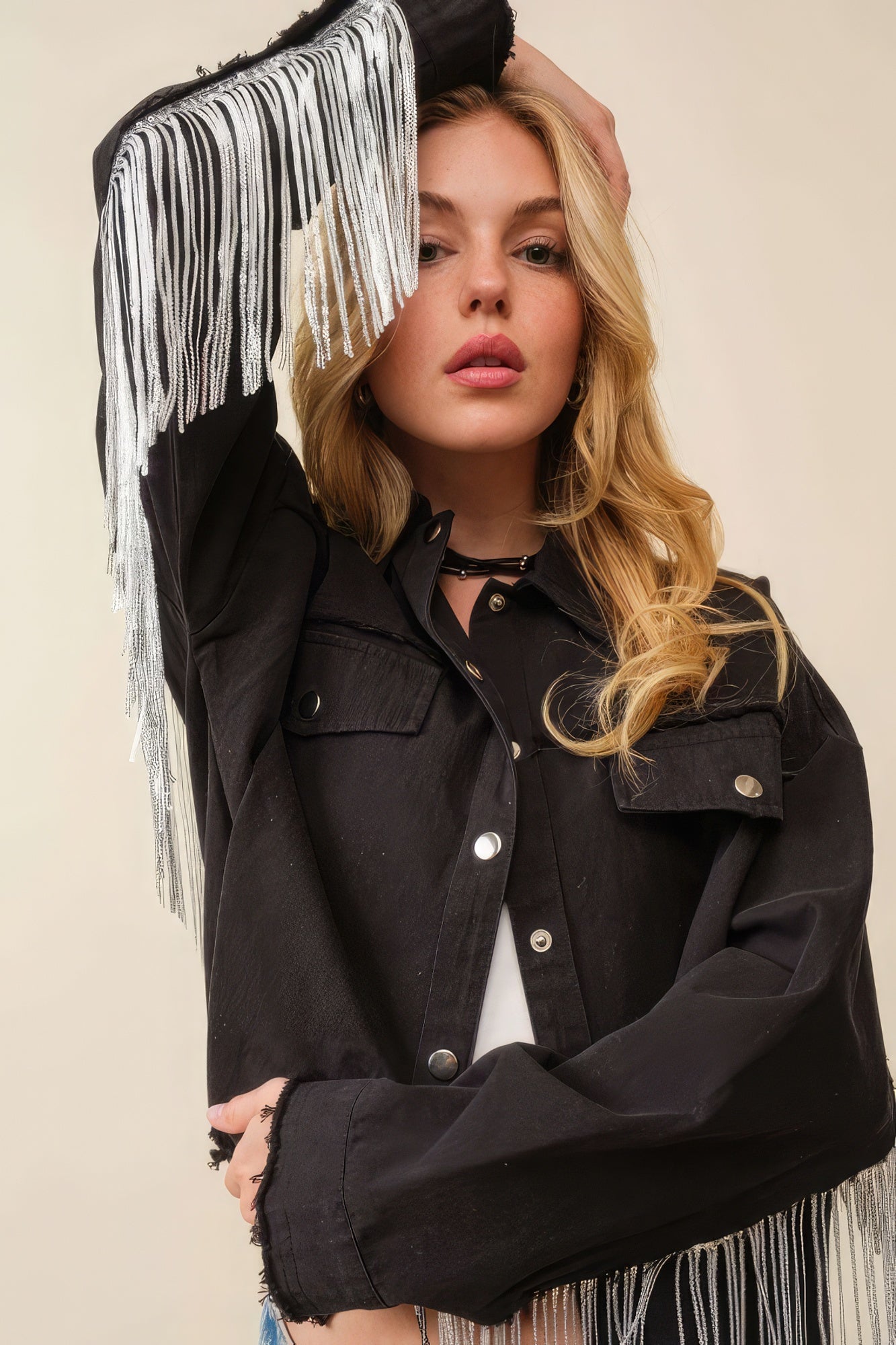 Howdy Sequin Fringe And Star Patches Jacket-58284.S-Select Size: S, M, L-Love It Clothing