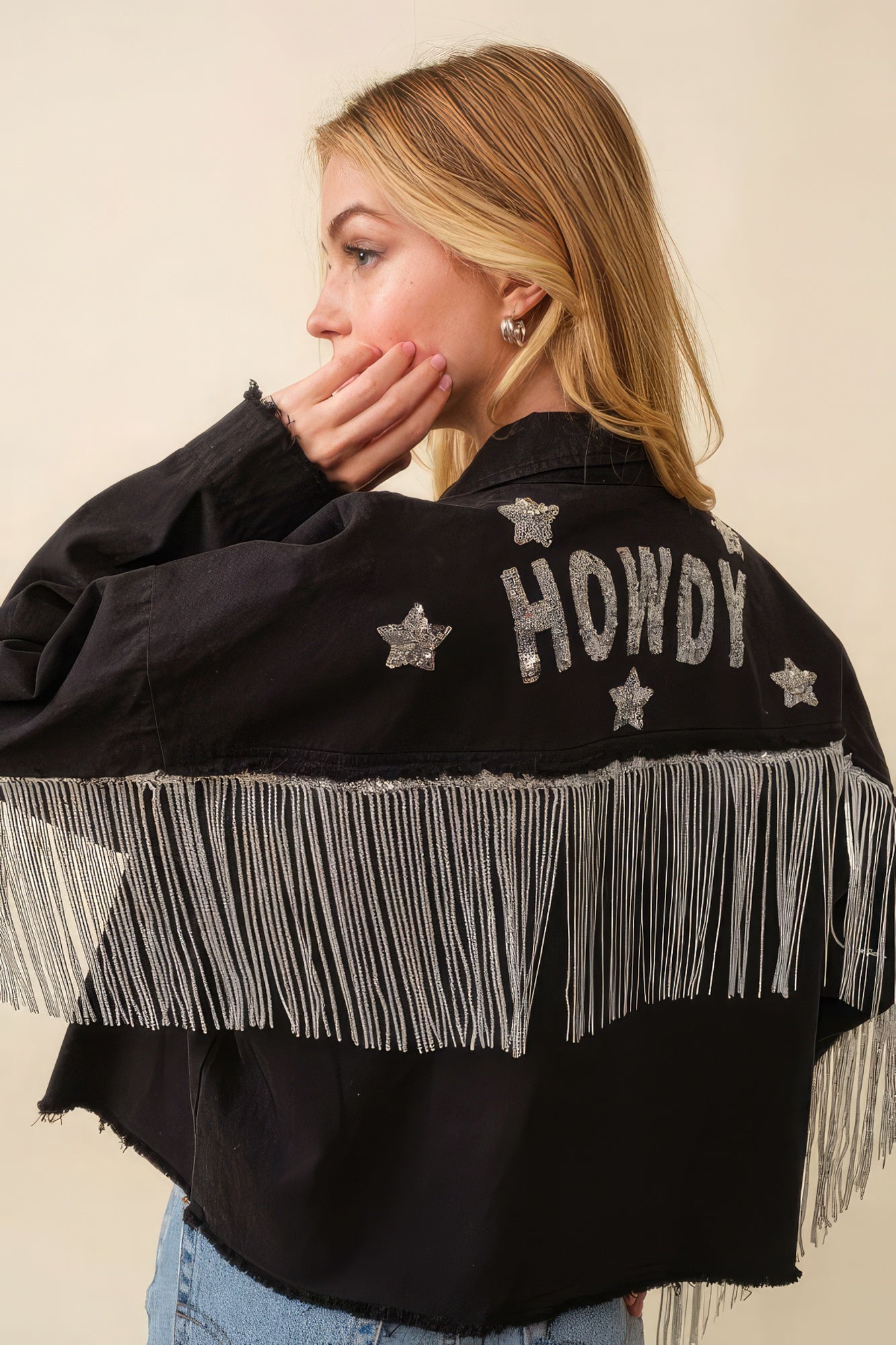 Howdy Sequin Fringe And Star Patches Jacket-58284.S-Select Size: S, M, L-Love It Clothing