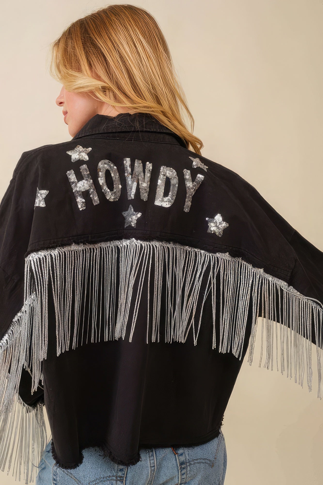 Howdy Sequin Fringe And Star Patches Jacket-58284.S-Select Size: S, M, L-Love It Clothing