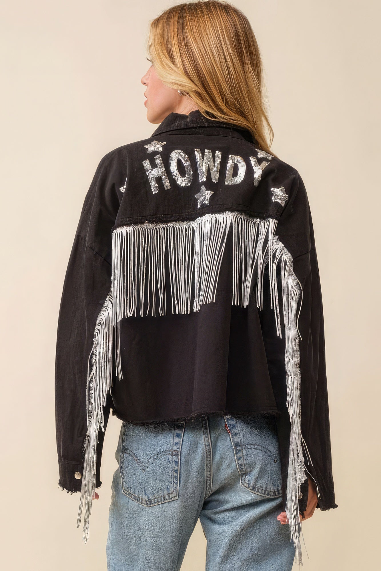 Howdy Sequin Fringe And Star Patches Jacket-58284.S-Select Size: S, M, L-Love It Clothing