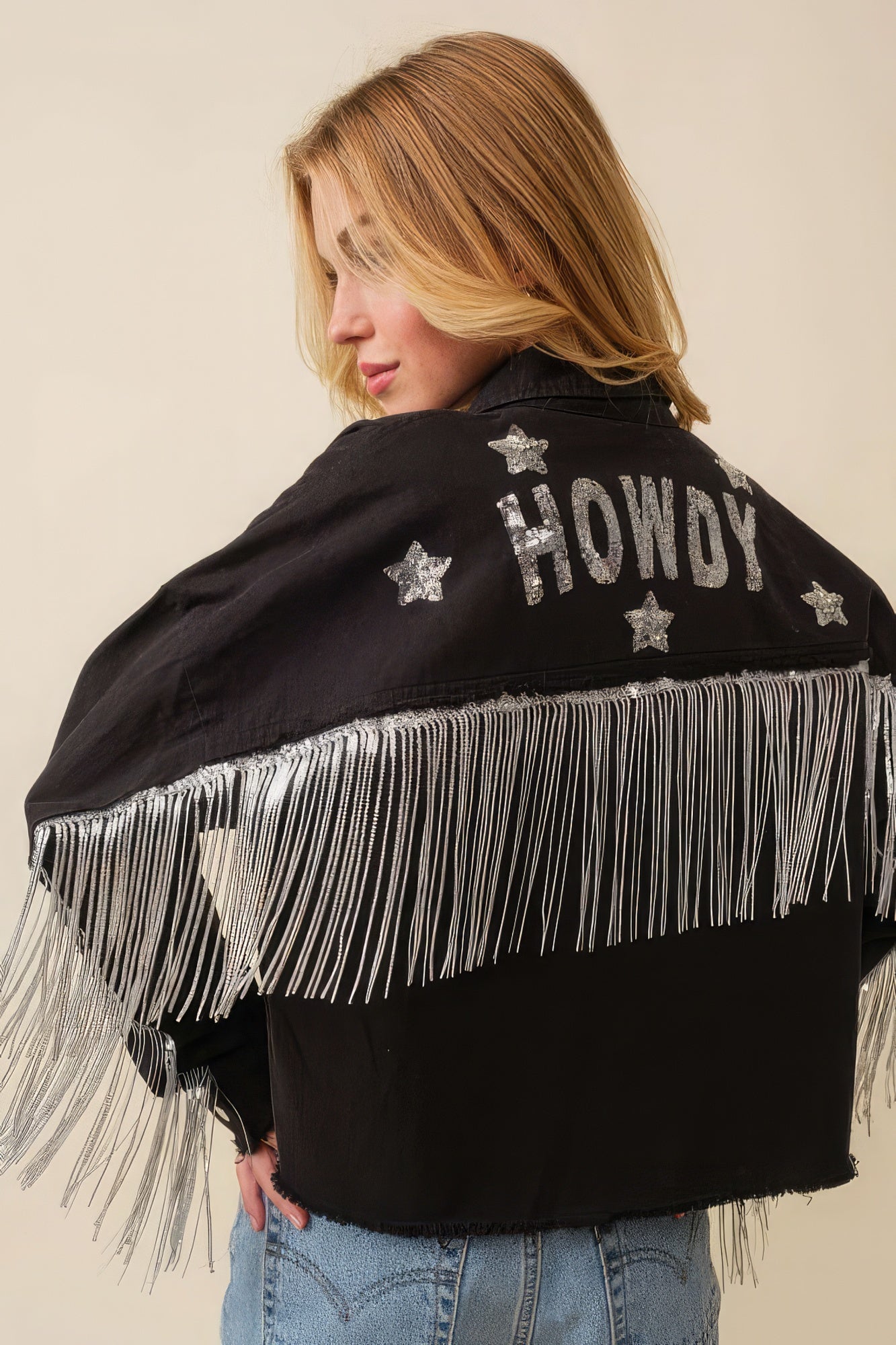 Howdy Sequin Fringe And Star Patches Jacket-58284.S-Select Size: S, M, L-Love It Clothing