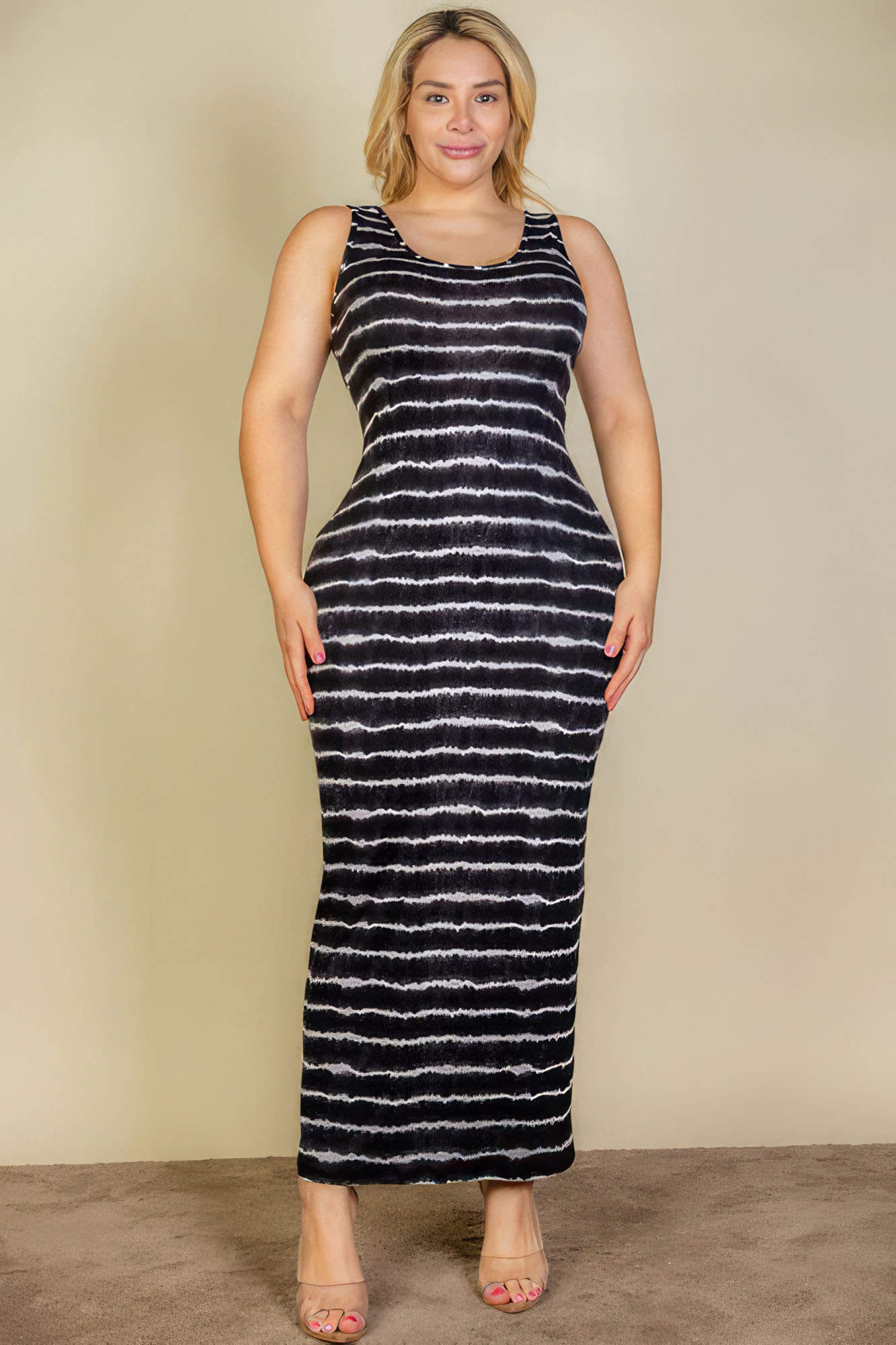 Plus Size Tie Dye Printed Tank Bodycon Maxi Dress-58286c.1XL-Select Size: 1XL, 2XL, 3XL-Love It Clothing