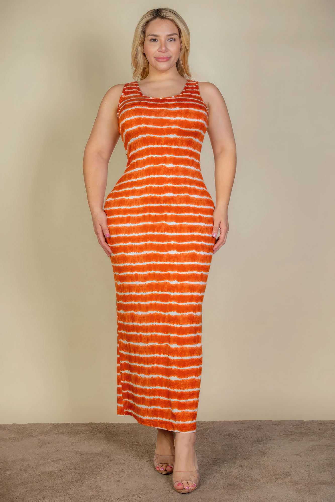 Plus Size Tie Dye Printed Tank Bodycon Maxi Dress-58286c.1XL-Select Size: 1XL, 2XL, 3XL-Love It Clothing