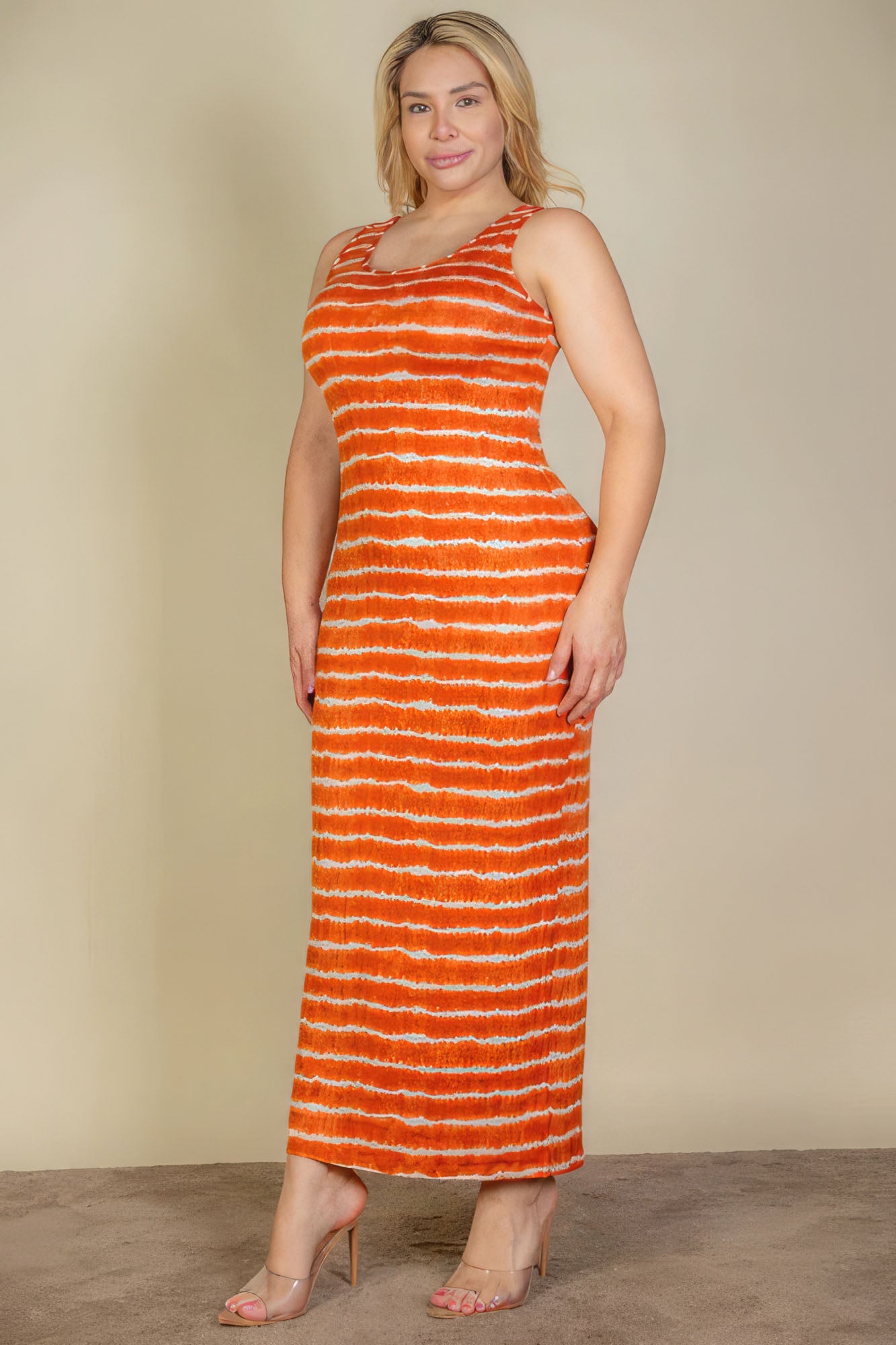 Plus Size Tie Dye Printed Tank Bodycon Maxi Dress-58286b.1XL-Select Size: 1XL-Love It Clothing