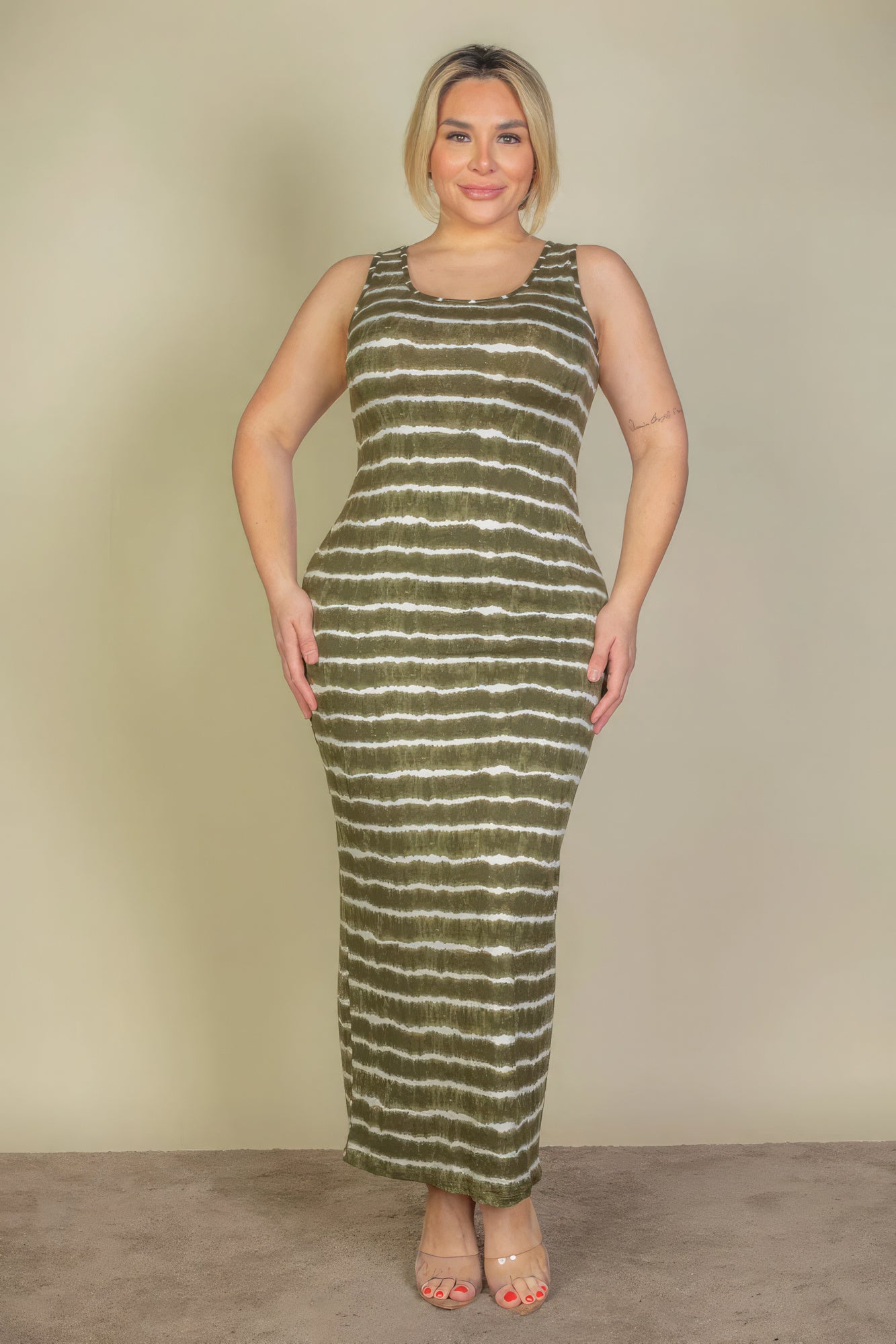 Plus Size Tie Dye Printed Tank Bodycon Maxi Dress-58286c.1XL-Select Size: 1XL, 2XL, 3XL-Love It Clothing