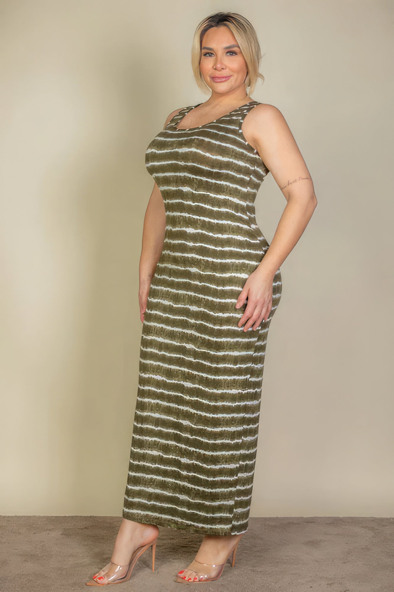 Plus Size Tie Dye Printed Tank Bodycon Maxi Dress-58286c.1XL-Select Size: 1XL, 2XL, 3XL-Love It Clothing