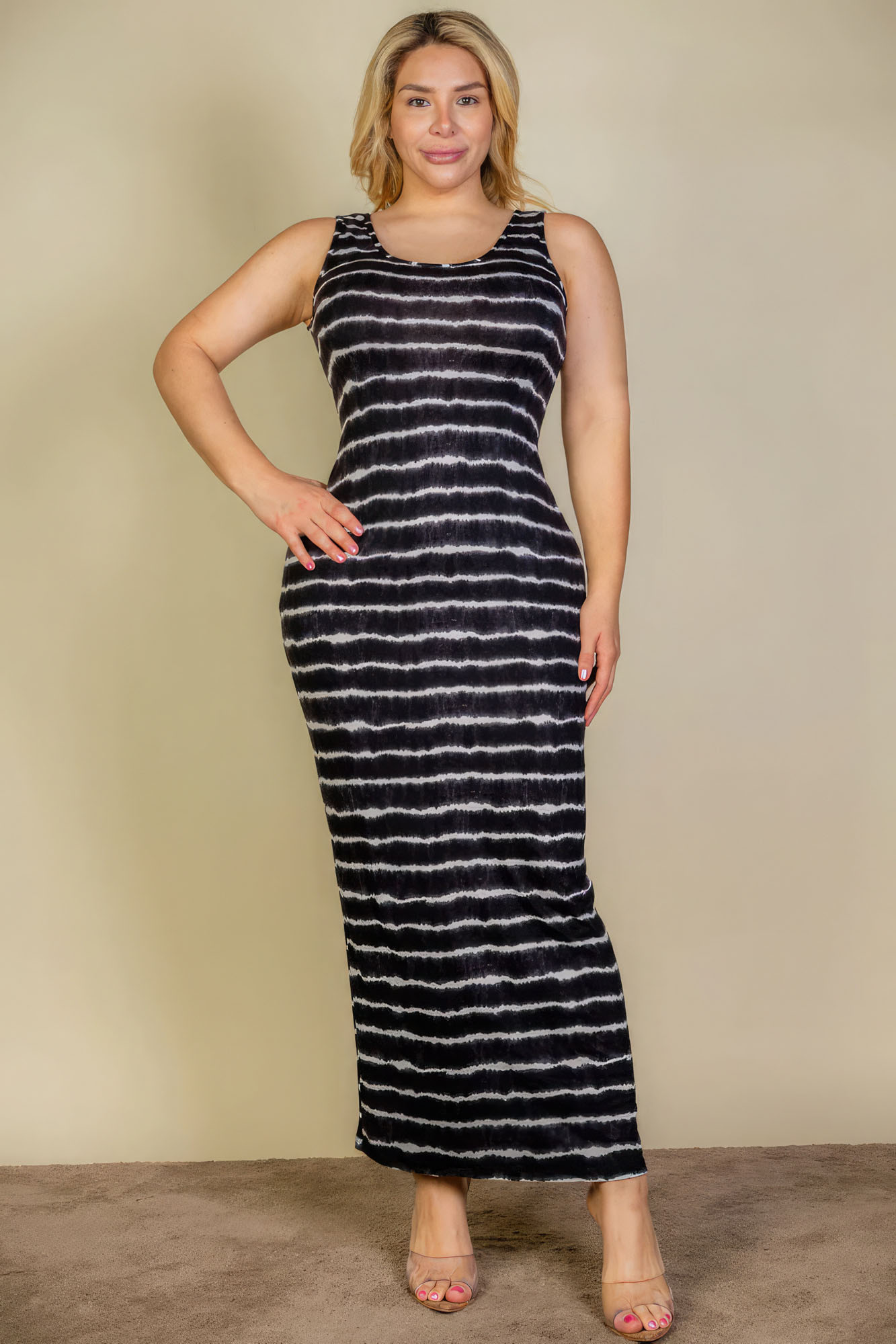 Plus Size Tie Dye Printed Tank Bodycon Maxi Dress-58286.1XL-Select Size: 1XL-Love It Clothing