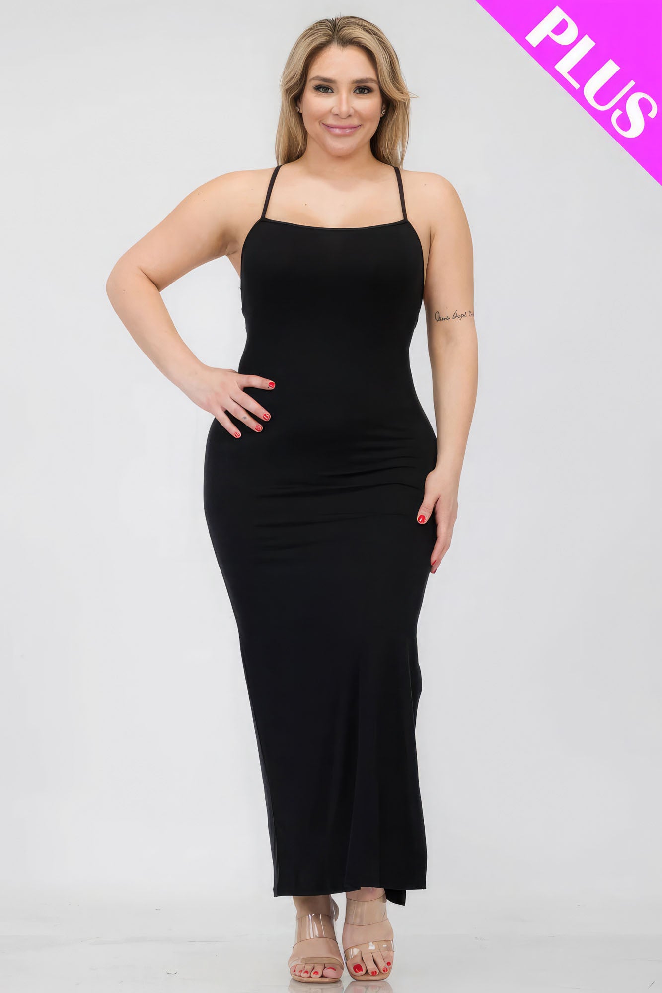 Plus Size Crisscross Back Split Thigh Maxi Dress-58289.1XL-Select Size: 1XL-Love It Clothing