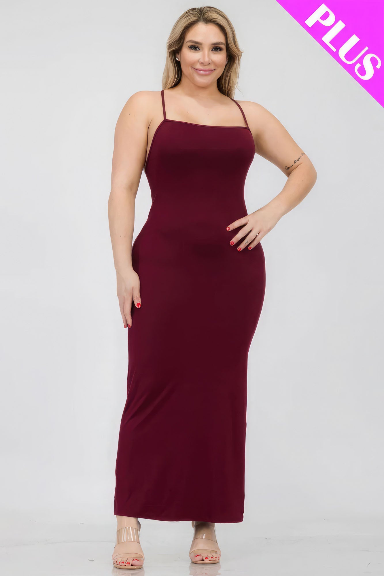 Plus Size Crisscross Back Split Thigh Maxi Dress-58289b.1XL-Select Size: 1XL, 2XL, 3XL-Love It Clothing