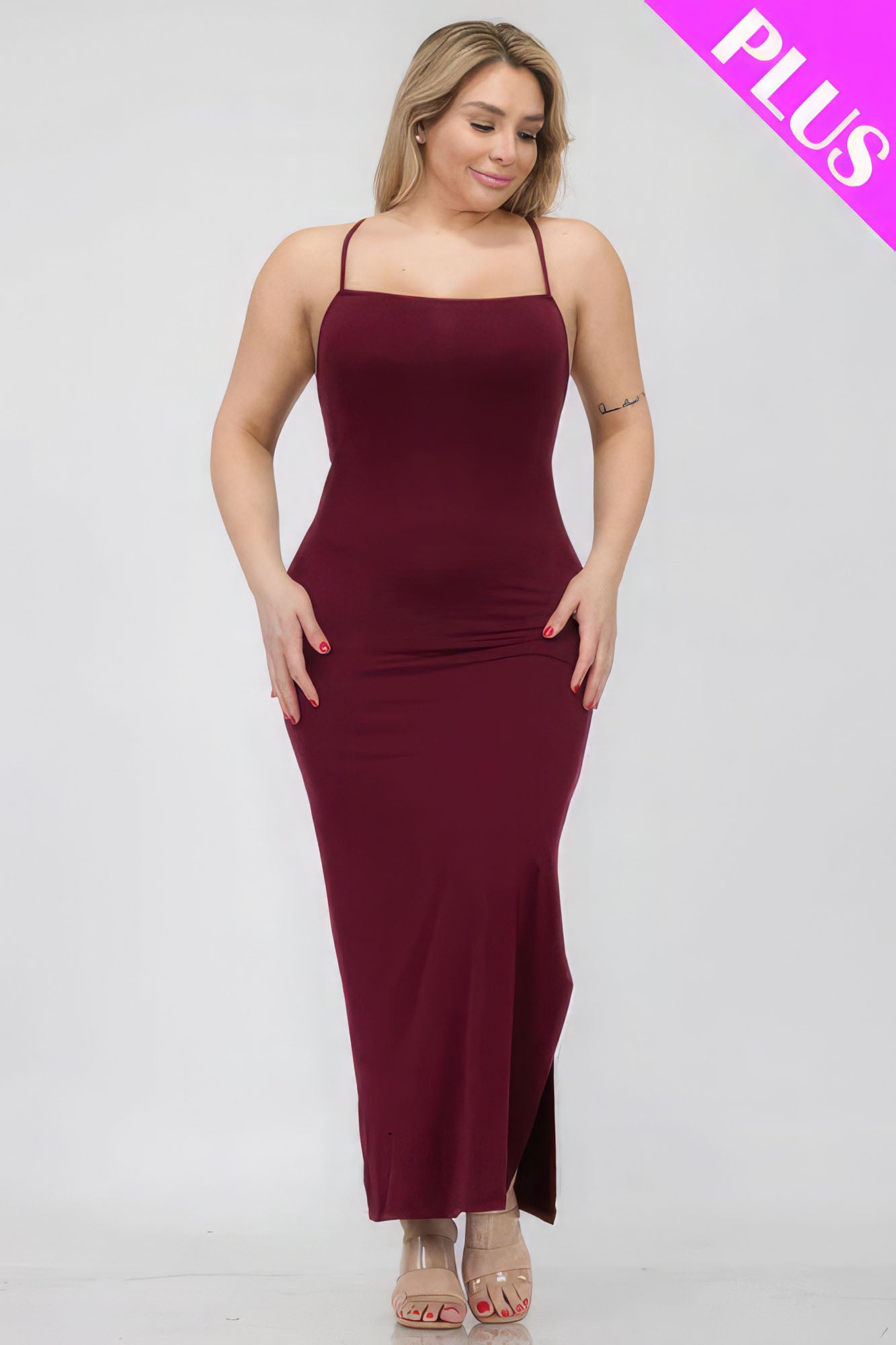 Plus Size Crisscross Back Split Thigh Maxi Dress-58289a.1XL-Select Size: 1XL-Love It Clothing