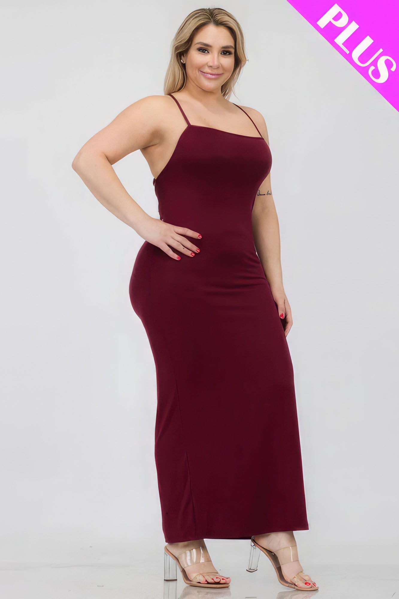 Plus Size Crisscross Back Split Thigh Maxi Dress-58289b.1XL-Select Size: 1XL, 2XL, 3XL-Love It Clothing