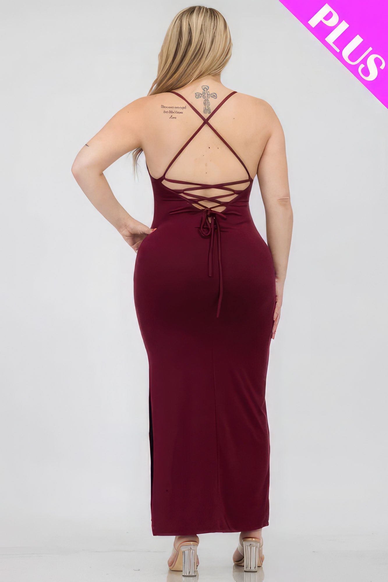 Plus Size Crisscross Back Split Thigh Maxi Dress-58289b.1XL-Select Size: 1XL, 2XL, 3XL-Love It Clothing