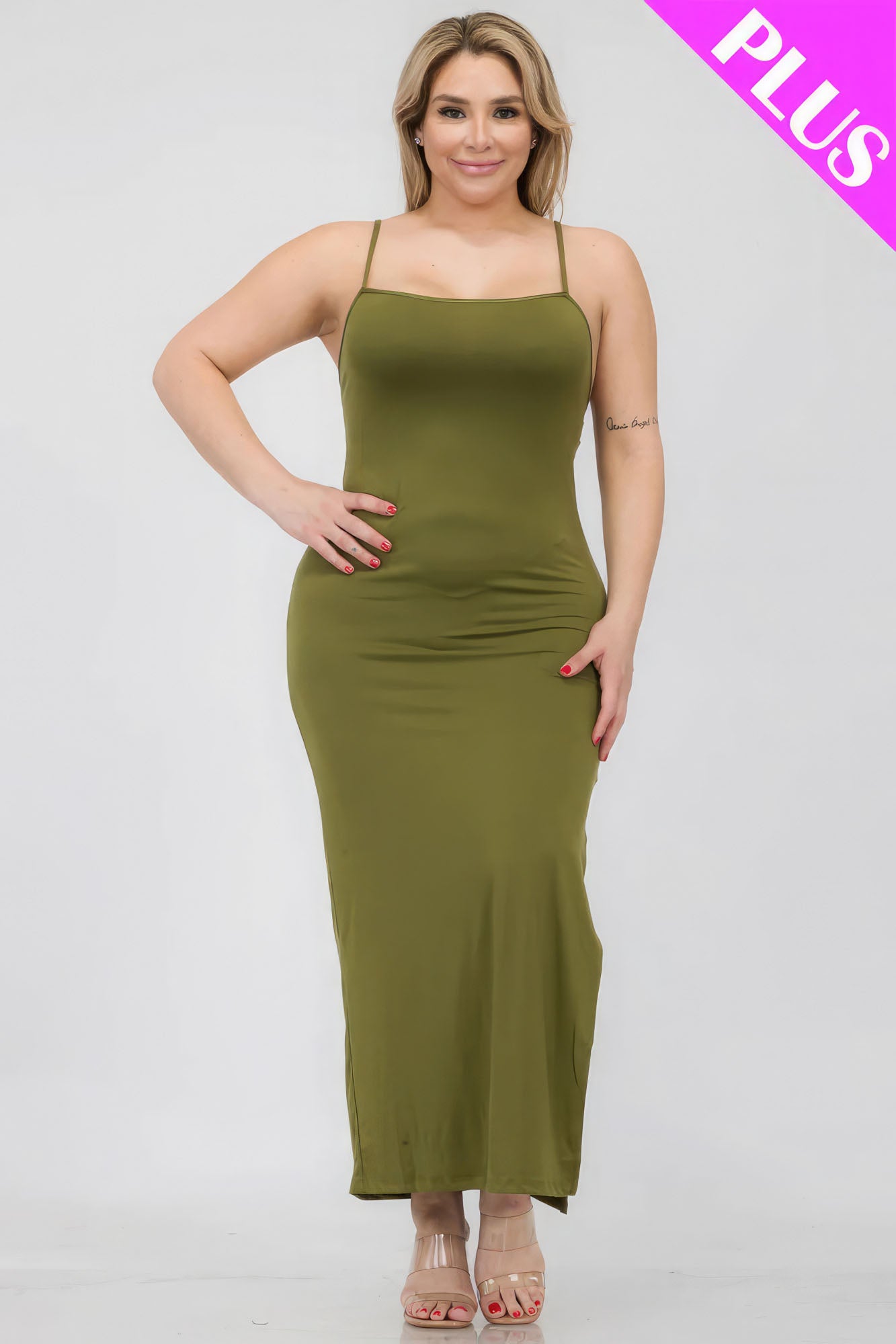 Plus Size Crisscross Back Split Thigh Maxi Dress-58289b.1XL-Select Size: 1XL-Love It Clothing