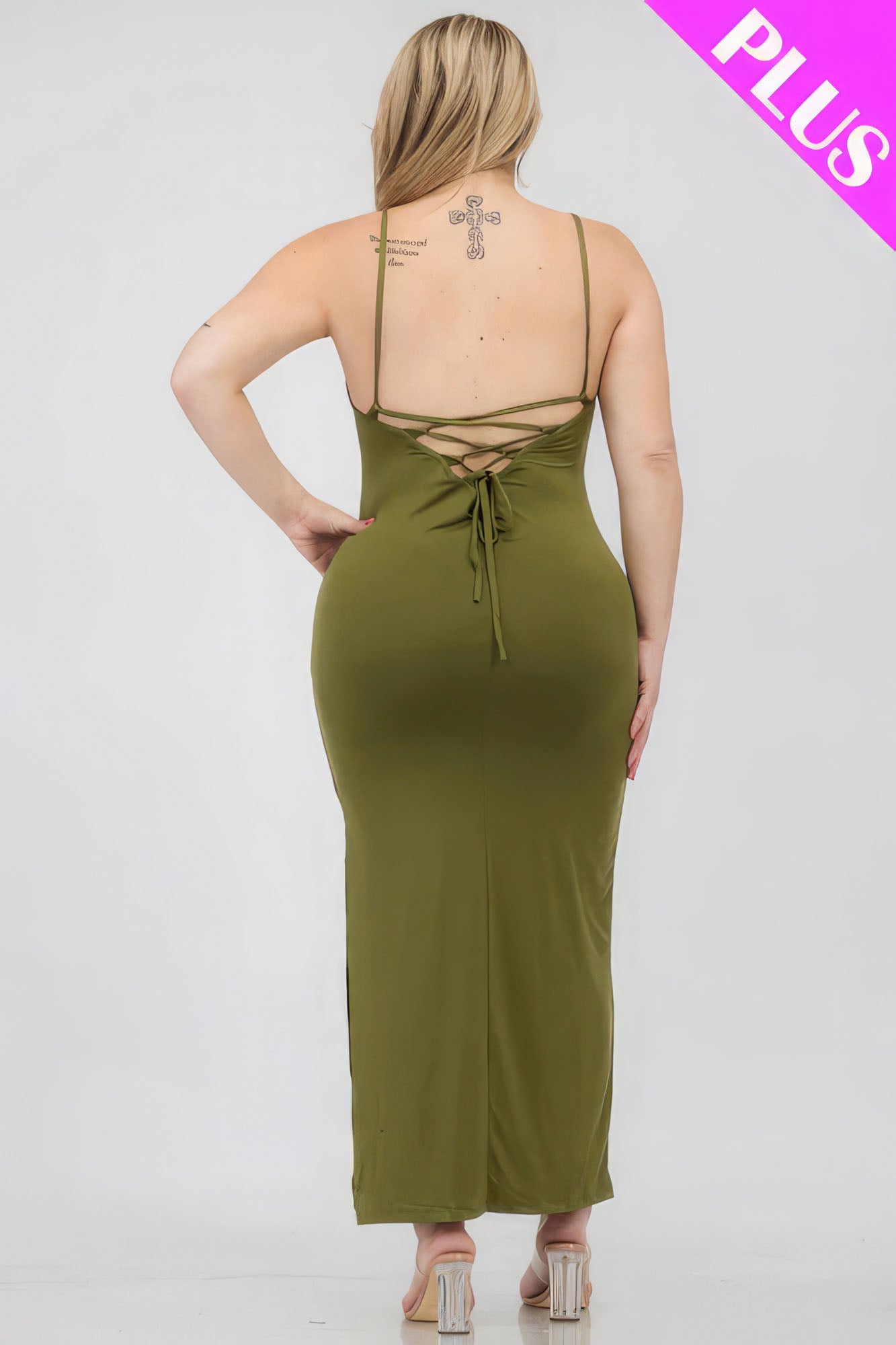 Plus Size Crisscross Back Split Thigh Maxi Dress-58289b.1XL-Select Size: 1XL, 2XL, 3XL-Love It Clothing