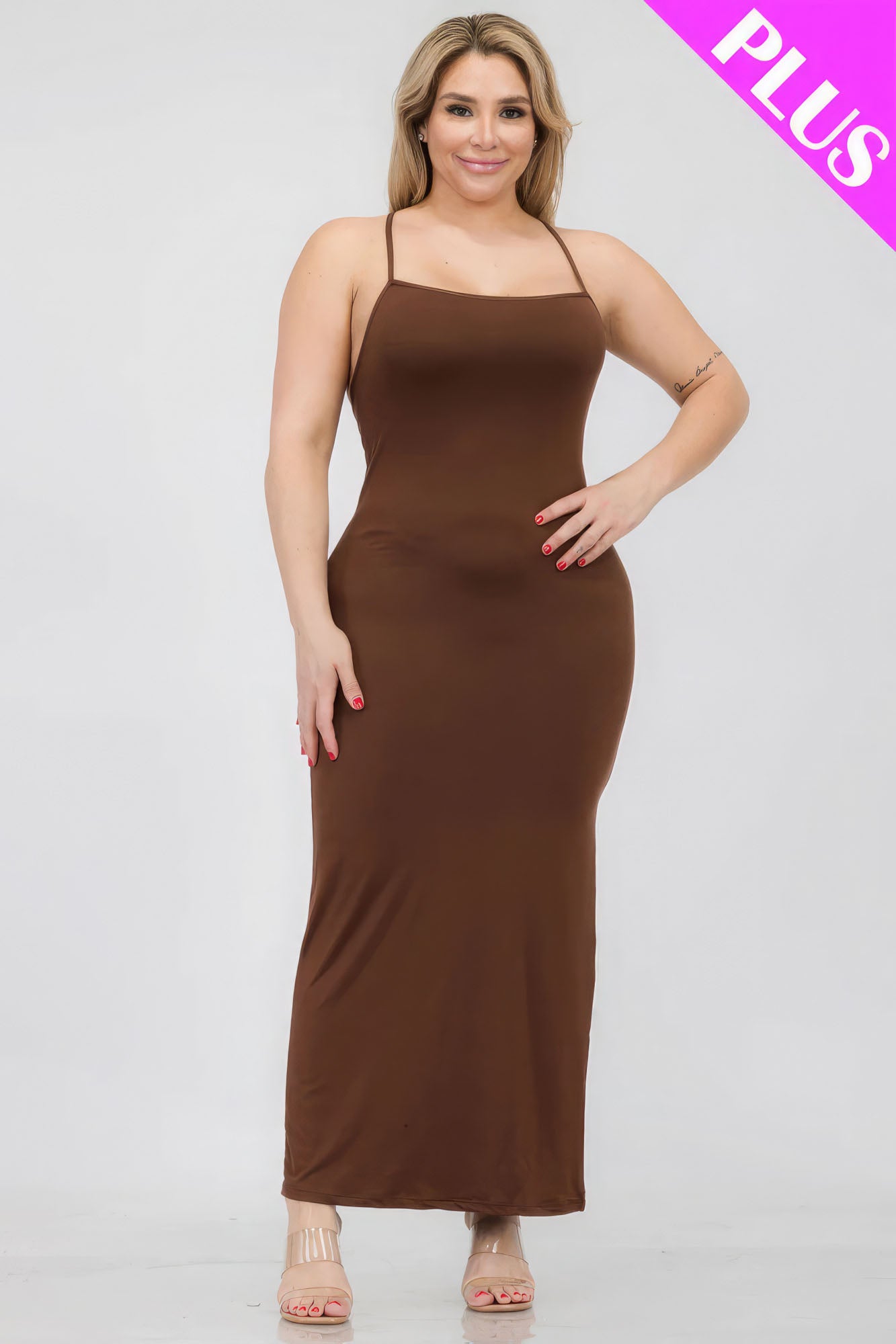 Plus Size Crisscross Back Split Thigh Maxi Dress-58289c.1XL-Select Size: 1XL-Love It Clothing